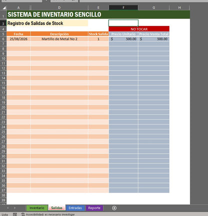 Formato Básico de Control de Inventario en Excel (Stock, Precio de Venta y Compra)