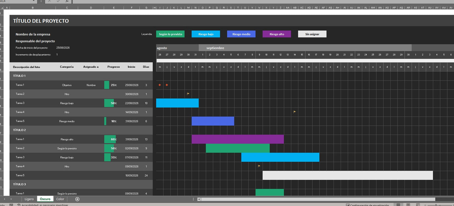 Formato de Diagrama de Gantt Básico en Excel