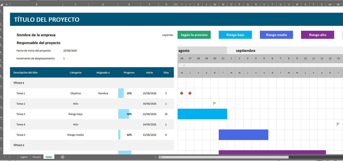 Formato de Diagrama de Gantt Básico en Excel