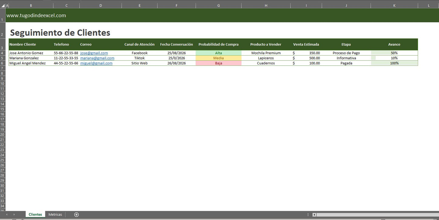 Formato Básico para Seguimiento de Clientes en Excel