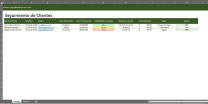 Formato Básico para Seguimiento de Clientes en Excel