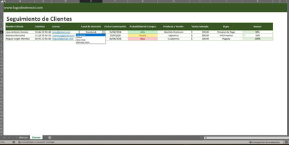 Formato Básico para Seguimiento de Clientes en Excel