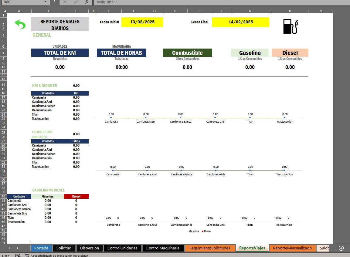 Plantilla para Control de Combustible para Maquinas en Excel