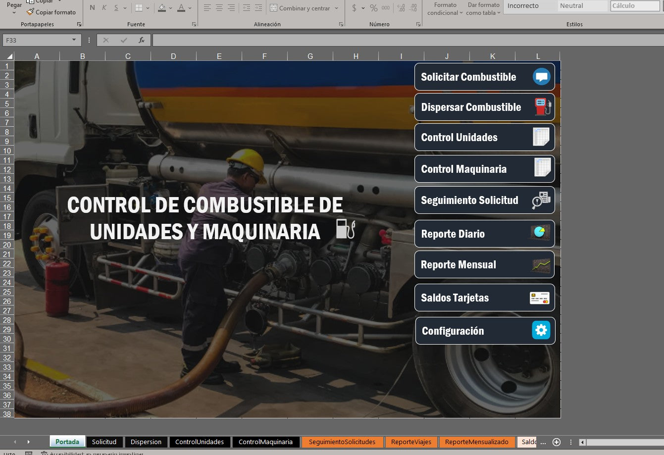 Plantilla para Control de Combustible para Maquinas en Excel