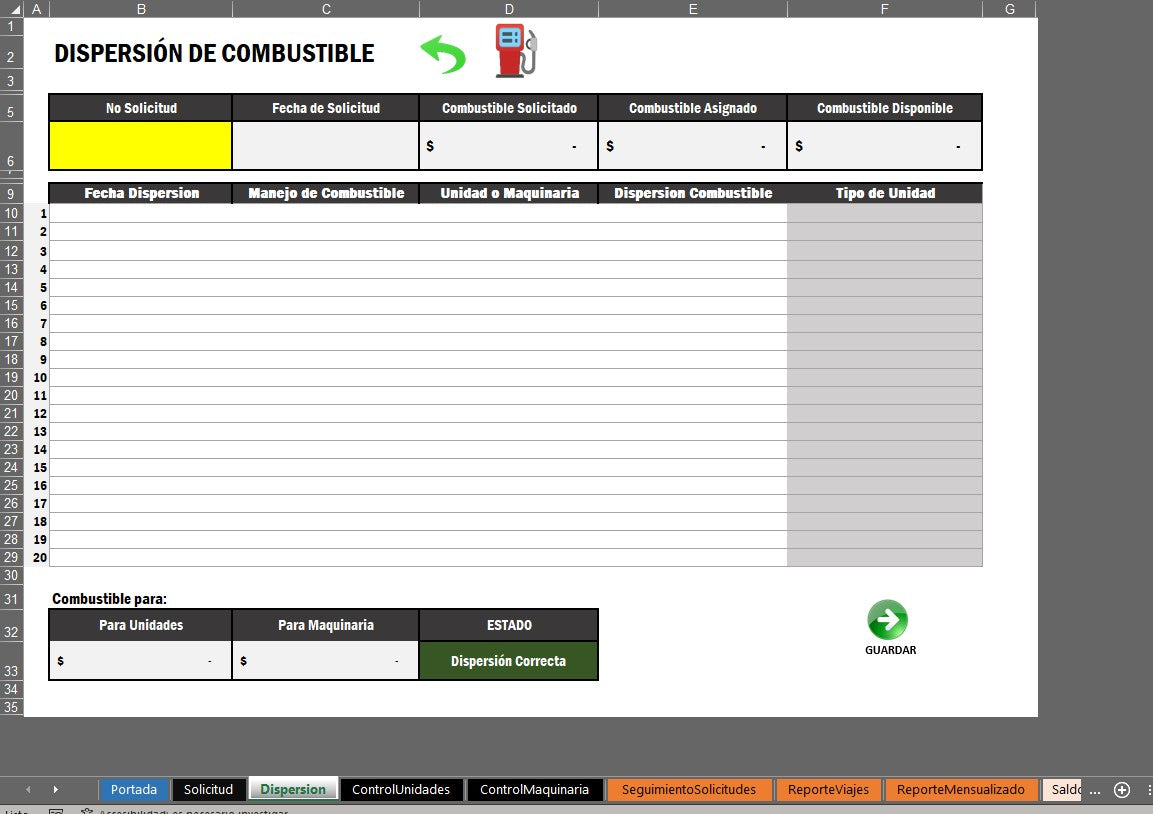Plantilla para Control de Combustible para Maquinas en Excel