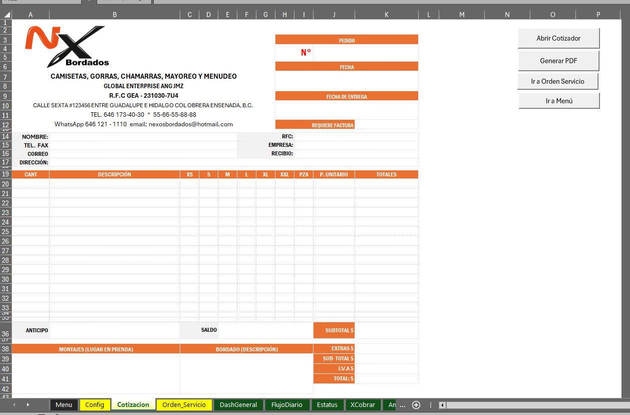 Sistema de Cotización para Empresa de Bordados en Excel