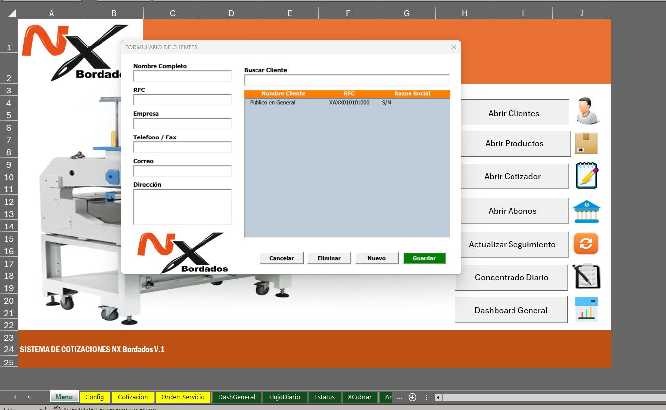 Sistema de Cotización para Empresa de Bordados en Excel