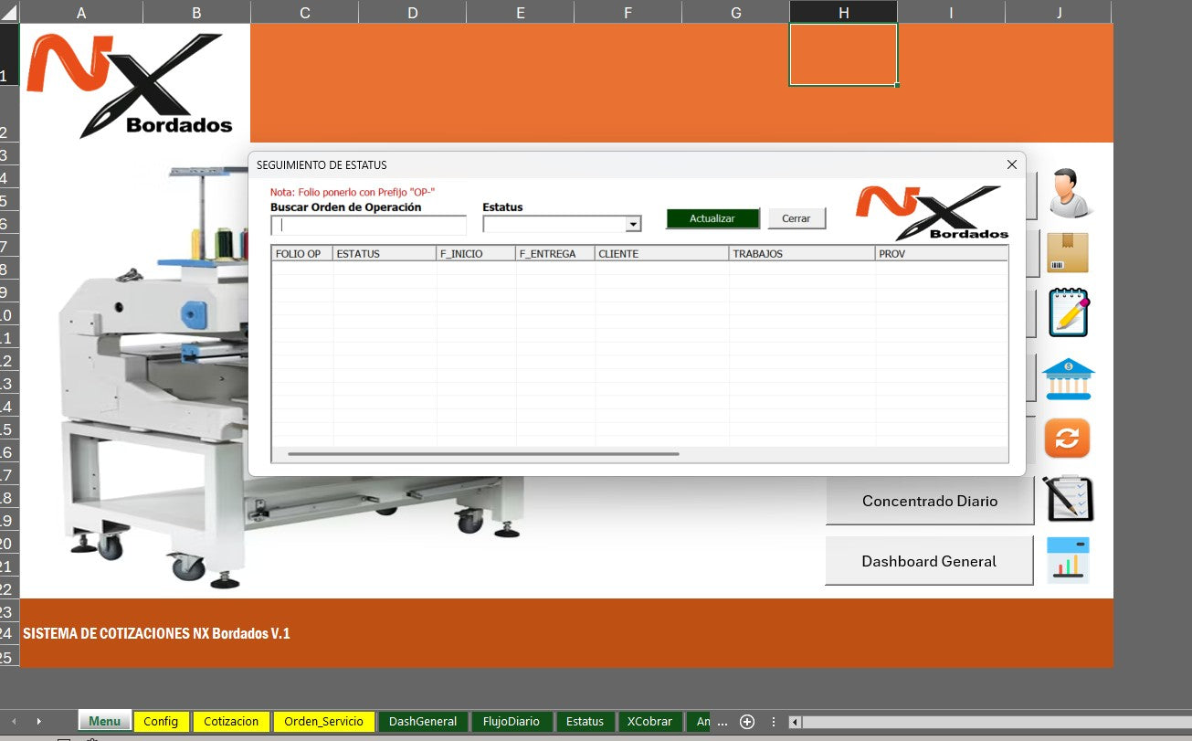 Sistema de Cotización para Empresa de Bordados en Excel