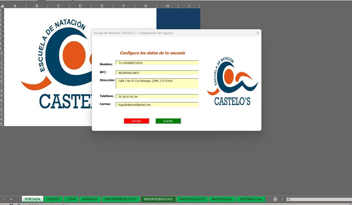 Sistema para Control de Escuela de Natación en Excel
