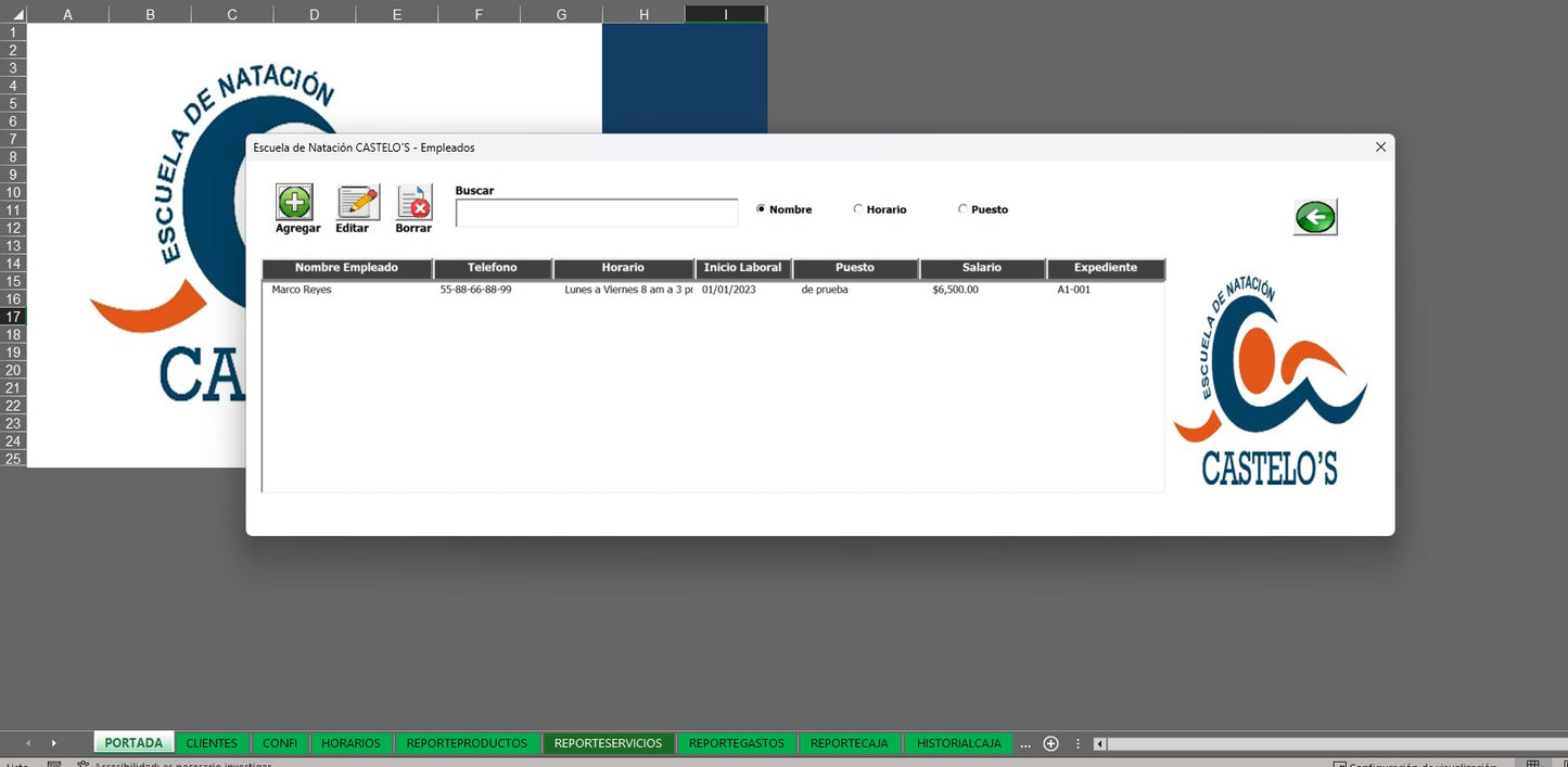Sistema para Control de Escuela de Natación en Excel