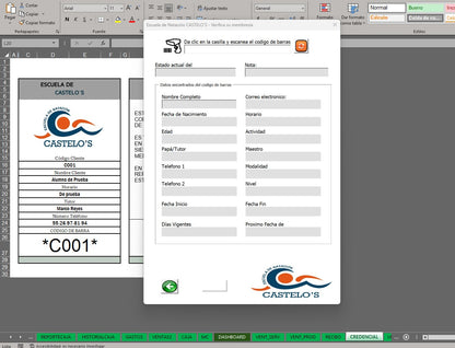Sistema para Control de Escuela de Natación en Excel