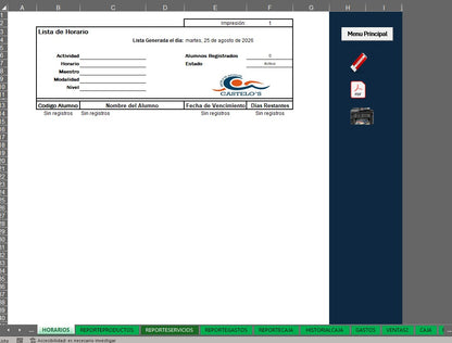 Sistema para Control de Escuela de Natación en Excel