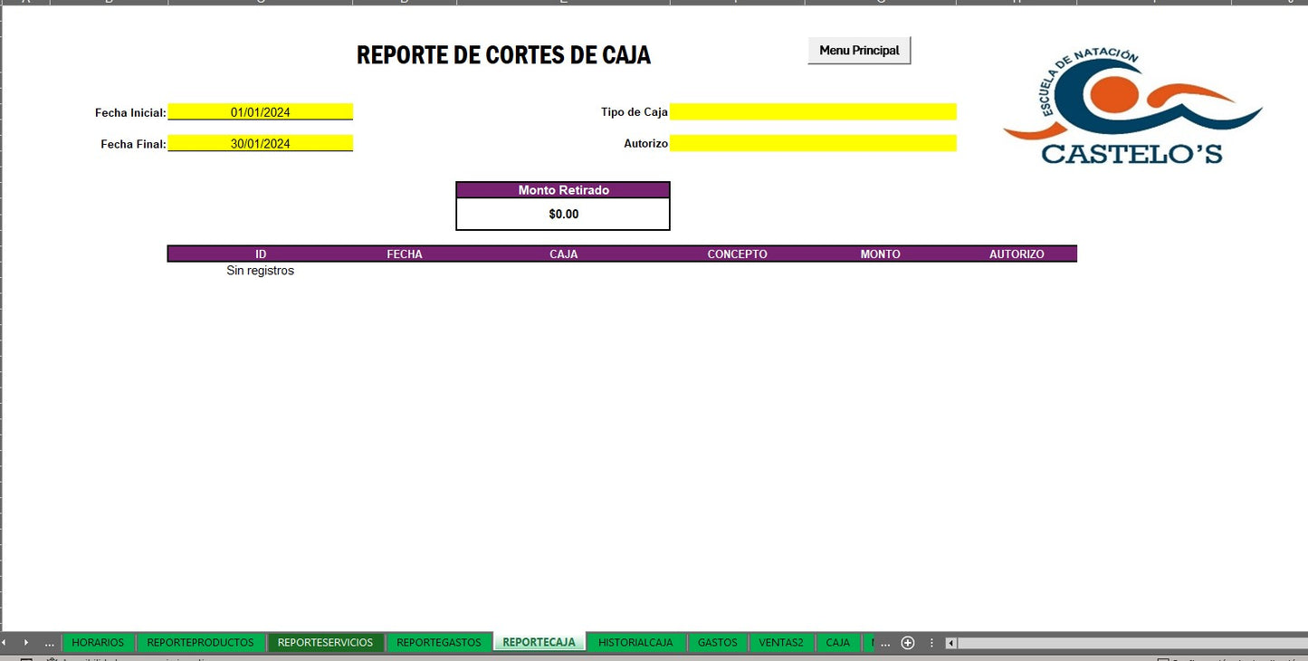 Sistema para Control de Escuela de Natación en Excel