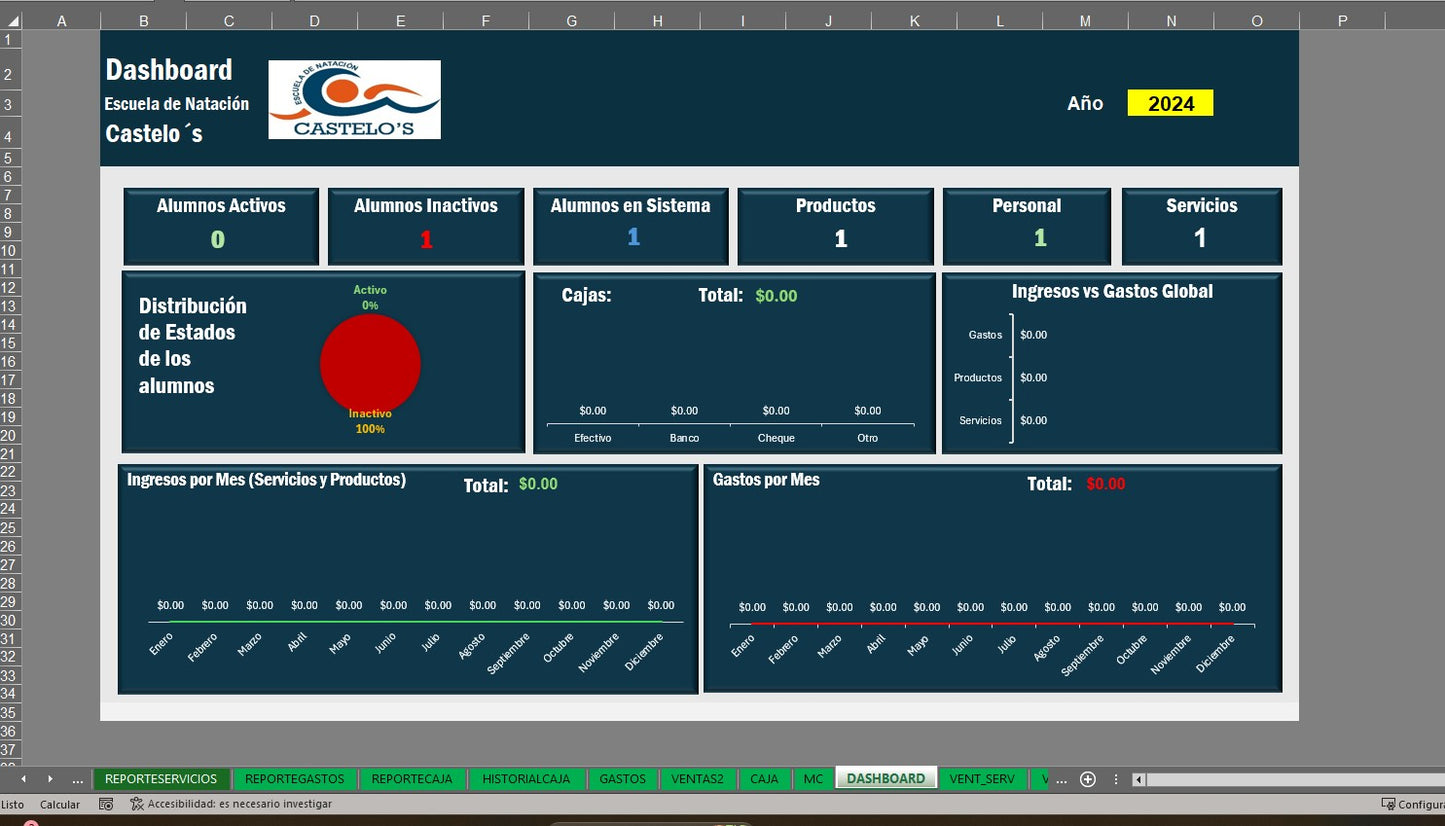 Sistema para Control de Escuela de Natación en Excel
