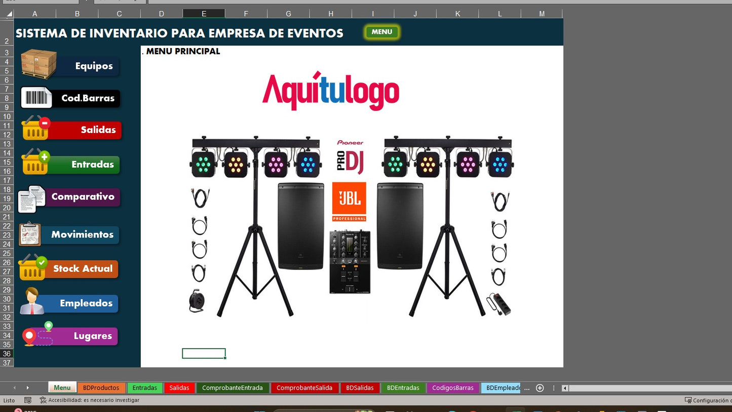 Sistema para Inventario de Empresa de Eventos en Excel