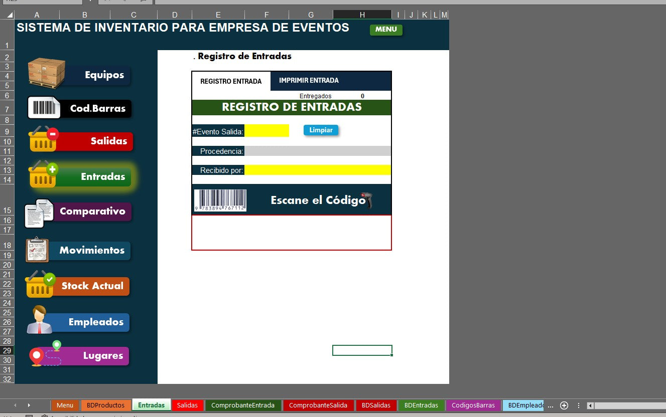 Sistema para Inventario de Empresa de Eventos en Excel