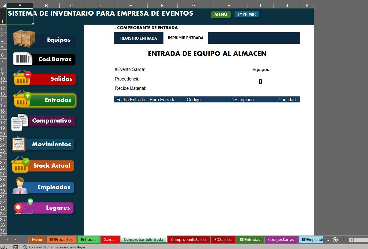 Sistema para Inventario de Empresa de Eventos en Excel