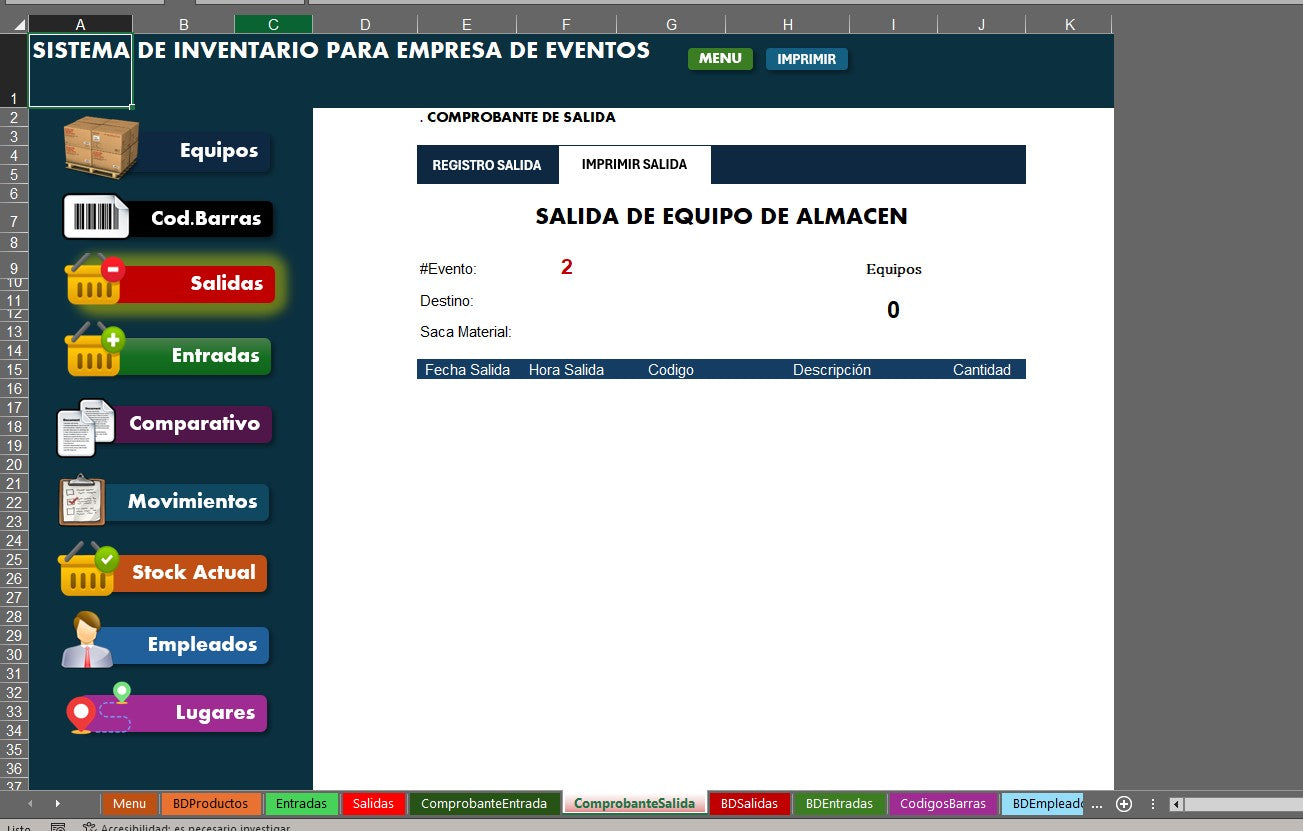 Sistema para Inventario de Empresa de Eventos en Excel