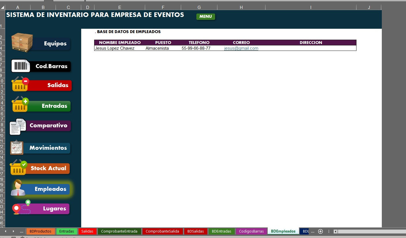 Sistema para Inventario de Empresa de Eventos en Excel