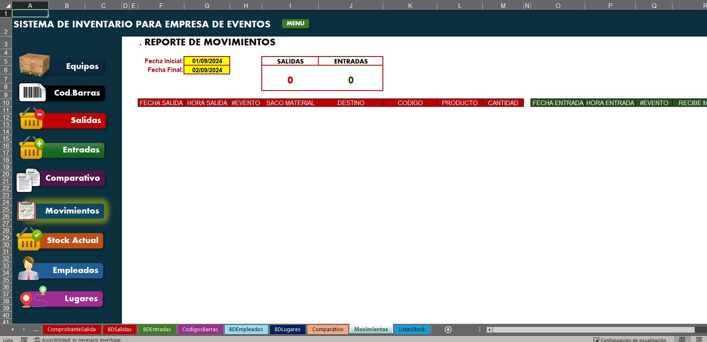Sistema para Inventario de Empresa de Eventos en Excel