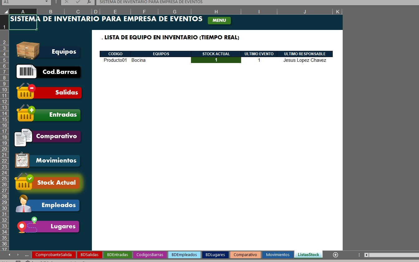 Sistema para Inventario de Empresa de Eventos en Excel