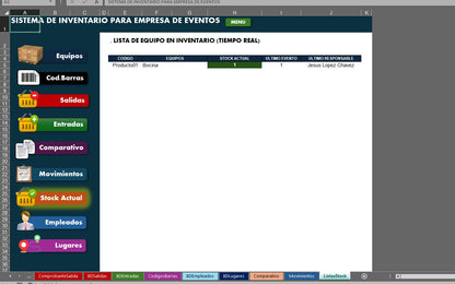 Sistema para Inventario de Empresa de Eventos en Excel