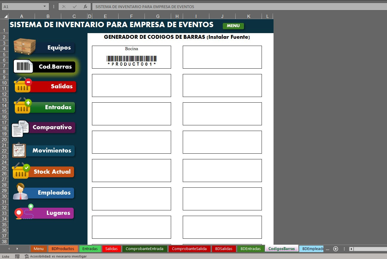 Sistema para Inventario de Empresa de Eventos en Excel