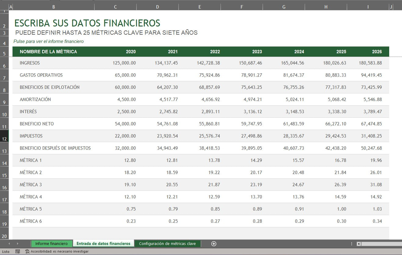 Formato Básico Informe Financiero Anual en Excel