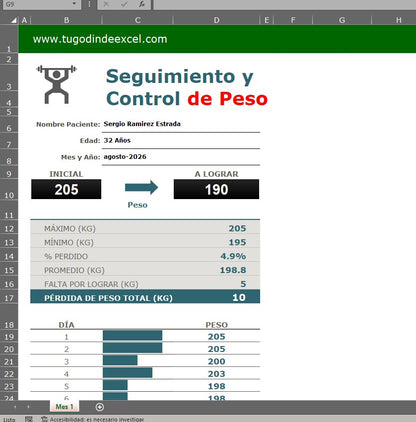 Formato Básico para Seguimiento de Peso en Excel