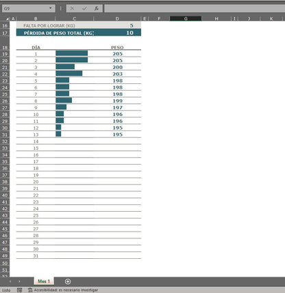 Formato Básico para Seguimiento de Peso en Excel