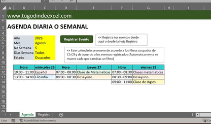 Plantilla Básica para Agenda Diaria o Semanal en Excel con VBA