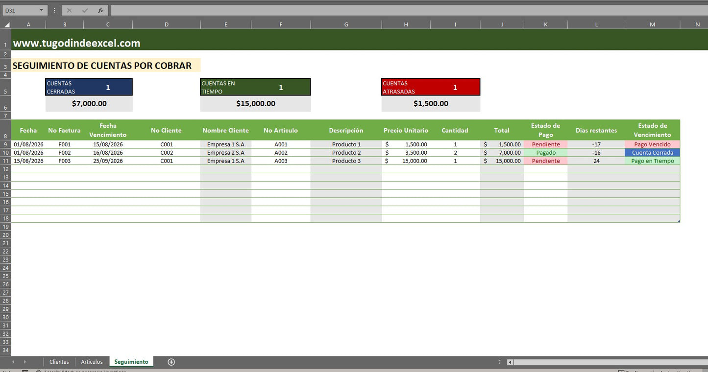 Formato Básico para Cuentas por Cobrar en Excel
