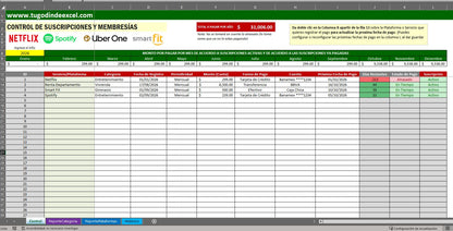 Formato para Control de Membresías y Suscripciones Personales en Excel VBA