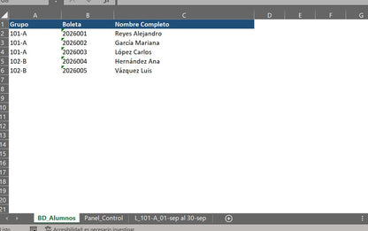 Formato Básico Plantilla Control de Asistencias en Excel con VBA