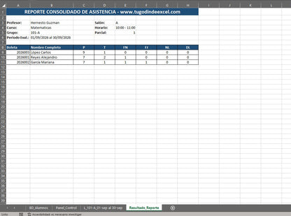 Formato Básico Plantilla Control de Asistencias en Excel con VBA