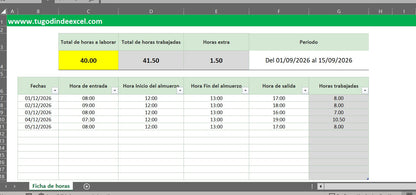 Formato Básico para Control de Horas Trabajadas en Excel
