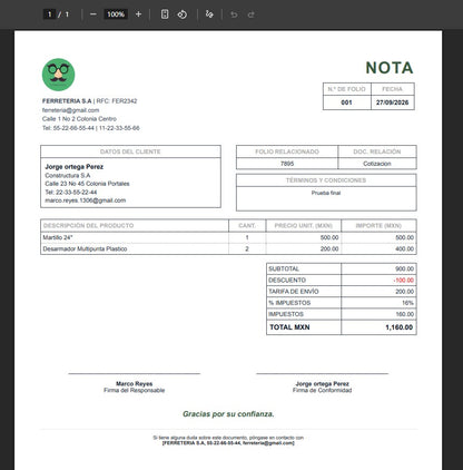 Generador de Multiples Documentos (Cotizacion, Recibo, Factura, Nota) 2027 en Google Sheets ¡Multiplataformas!