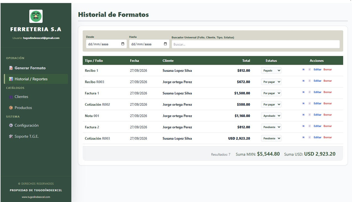 Generador de Multiples Documentos (Cotizacion, Recibo, Factura, Nota) 2027 en Google Sheets ¡Multiplataformas!