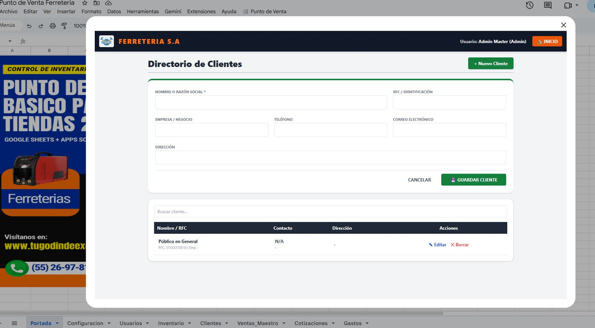 Punto de Venta Básico para Ferreterías o Refaccionarias en Google Sheets 2027 ¡Multiplataforma!