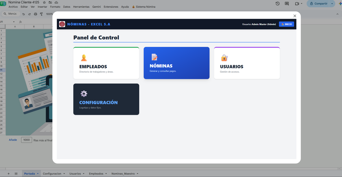 SERVICIO DE TRANSFORMACIÓN DE PLANTILLA DE NÓMINA EN APLICATIVO WEB EN GOOGLE SHEETS (Leer descripción)