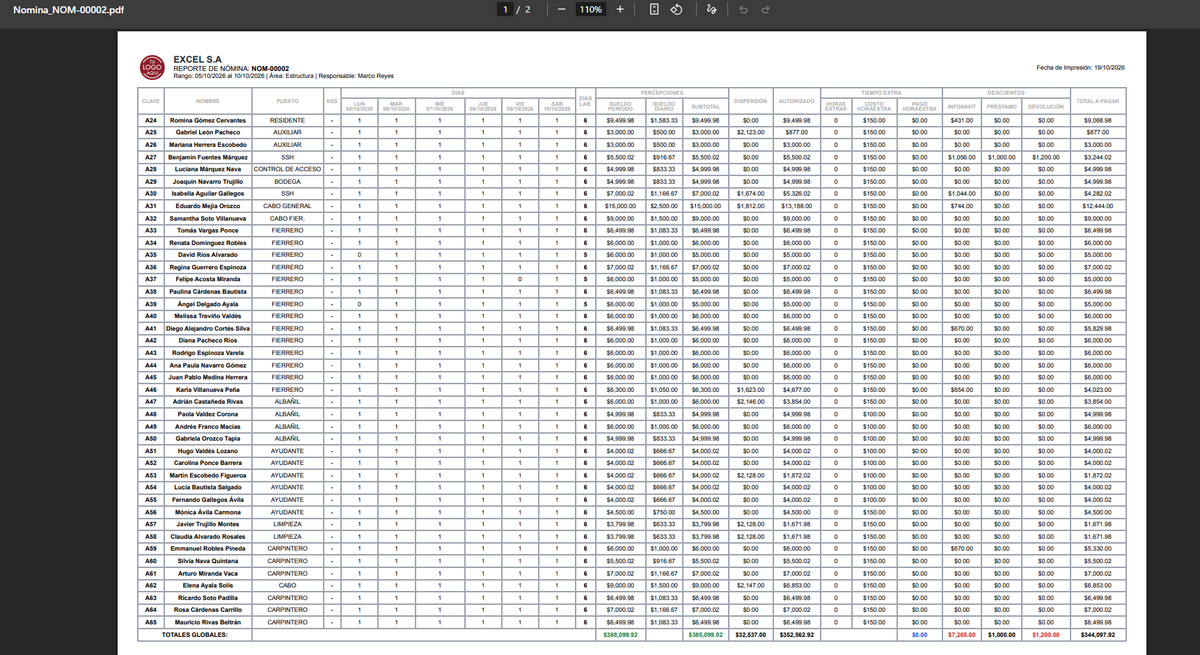 SERVICIO DE TRANSFORMACIÓN DE PLANTILLA DE NÓMINA EN APLICATIVO WEB EN GOOGLE SHEETS (Leer descripción)