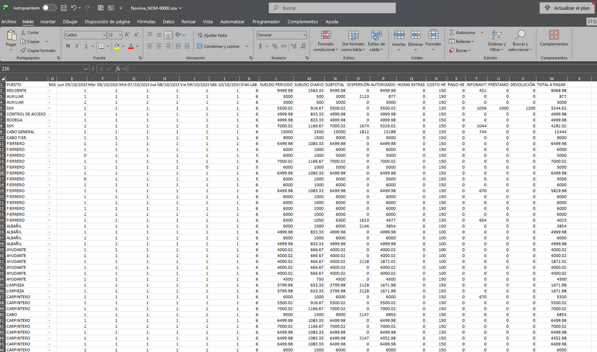 SERVICIO DE TRANSFORMACIÓN DE PLANTILLA DE NÓMINA EN APLICATIVO WEB EN GOOGLE SHEETS (Leer descripción)