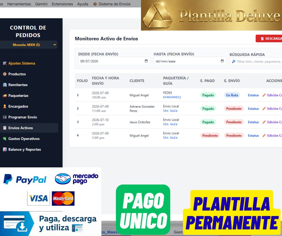 Sistema para Gestión de Pedidos o Envios en Google Sheets 2026 ¡Multiusuarios!
