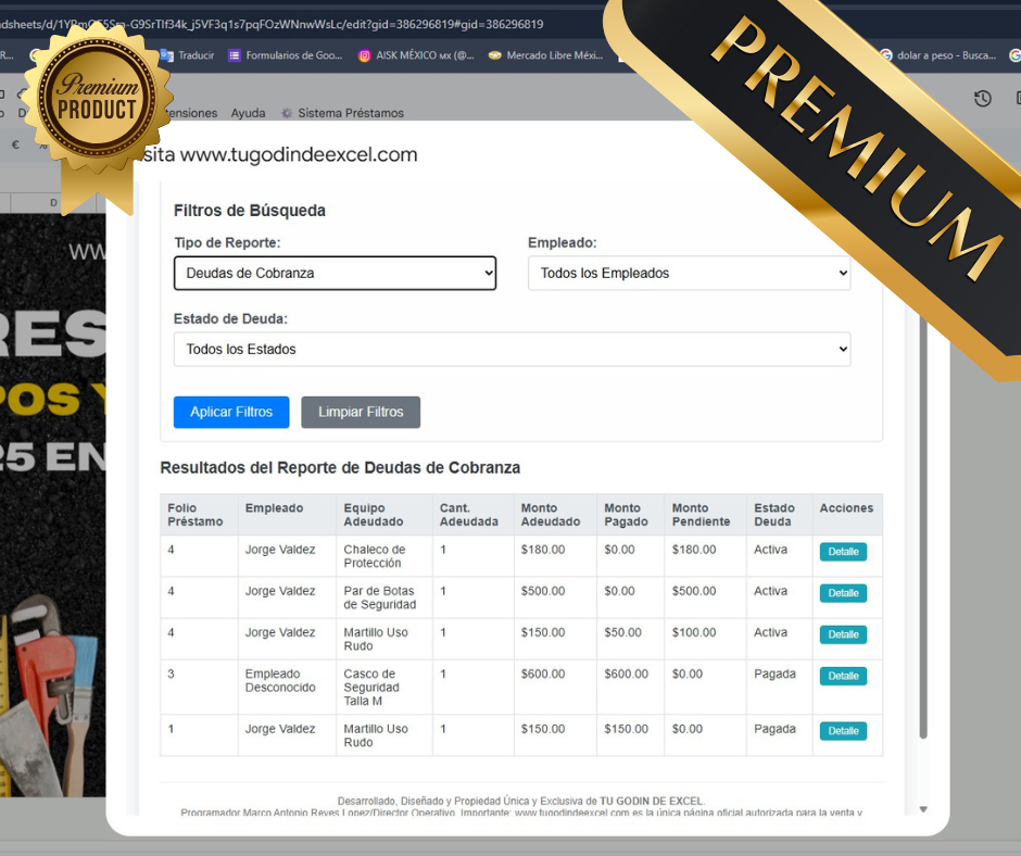 Préstamo de Equipo y Herramienta 2025 Pro en Google Sheets (Multiusuarios)