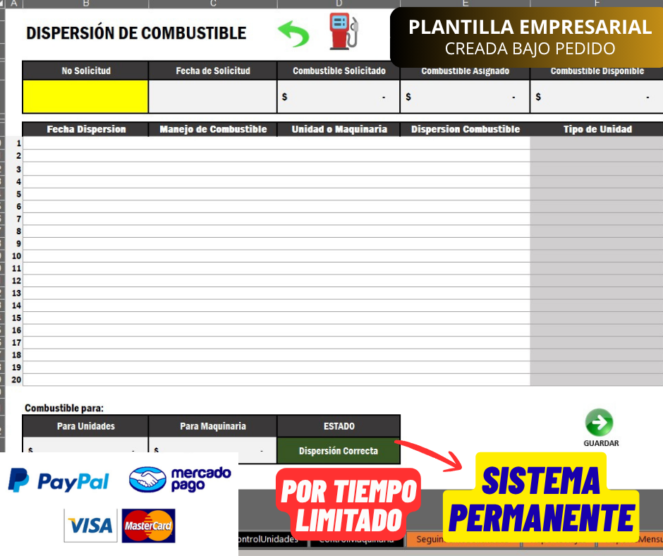 Plantilla para Control de Combustible para Maquinas en Excel