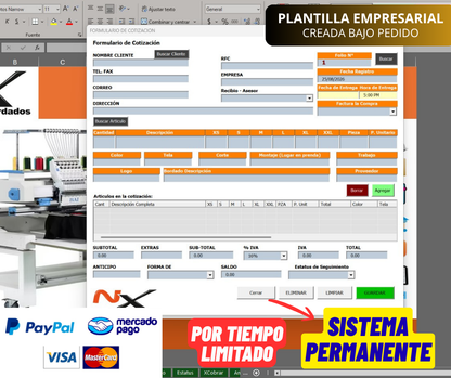 Sistema de Cotización para Empresa de Bordados en Excel