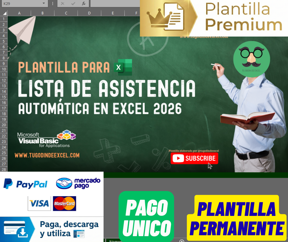 Generador de Listas de Asistencias para Escuela en Excel 2026 Windows/MAC