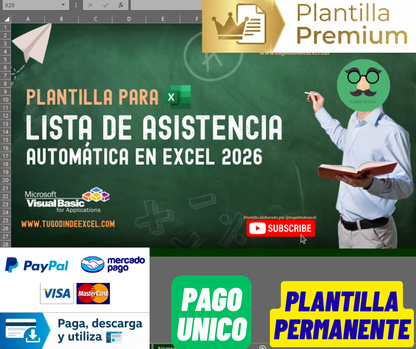 Generador de Listas de Asistencias para Escuela en Excel 2026 Windows/MAC