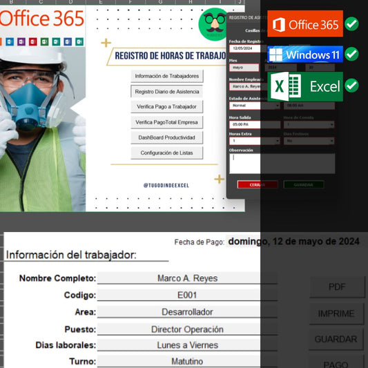 Registro de Trabajadores y Horas de Trabajo en Excel 2024