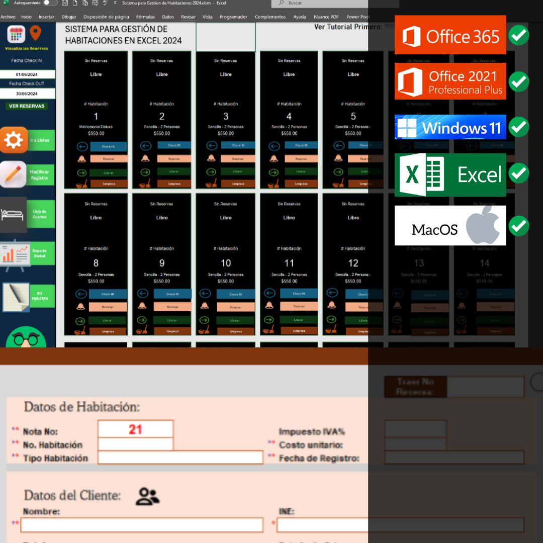 Sistema para Gestión de Habitaciones en Excel 2024